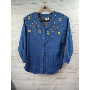 Dreams Blue Jean Jacket Sz L Denim Beaded Shacket